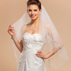 Two Layer Short Wedding Veil with Beadings